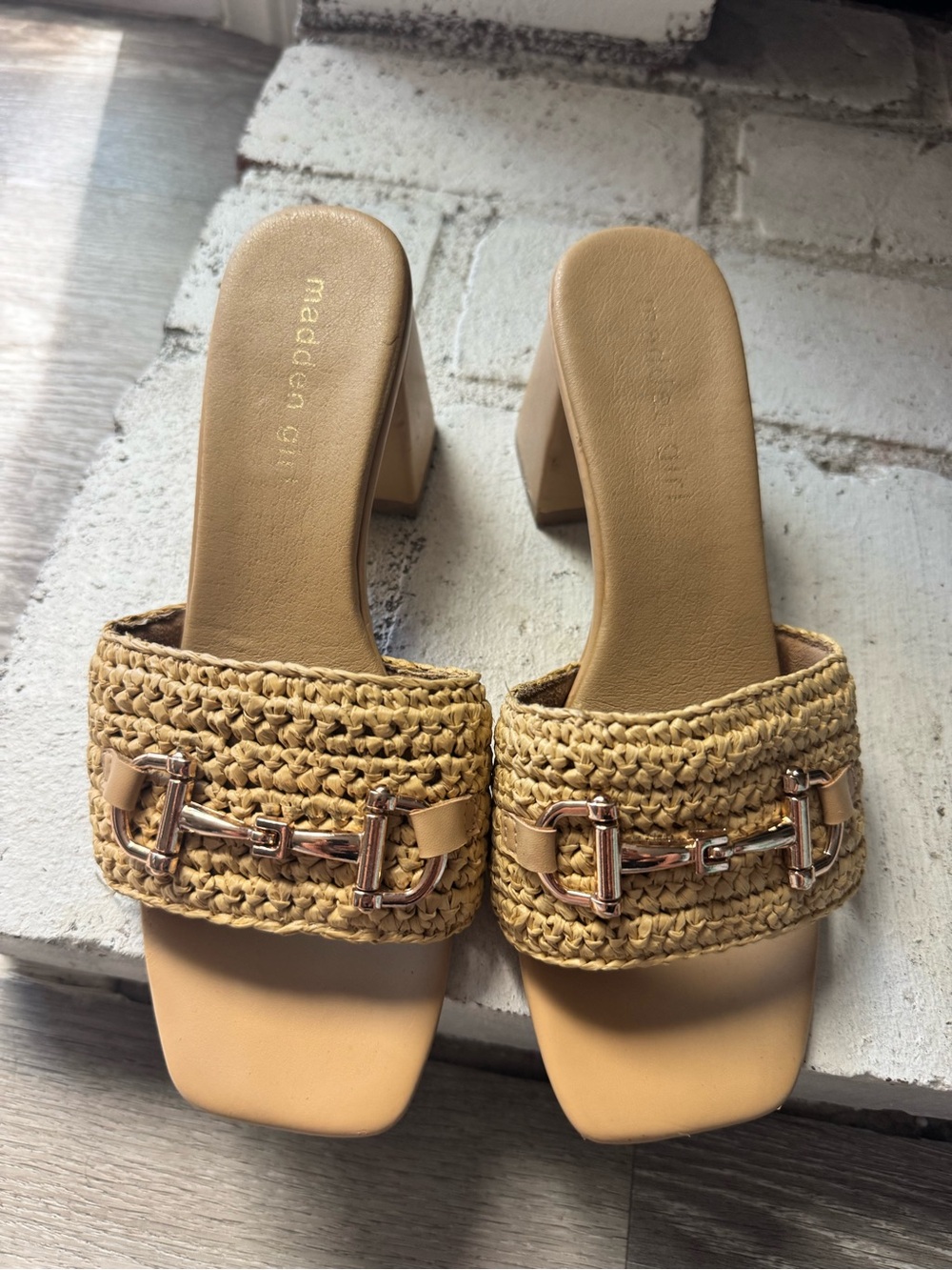 Madden Girl sandal heels rafia beige nude size 6.5